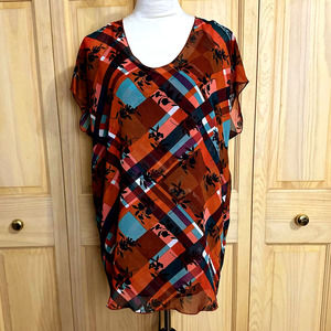 CAbi NEW Zadie 3773 Lattice Plaid Floral Cami Lined Loose Fit Tunic Set Sz S